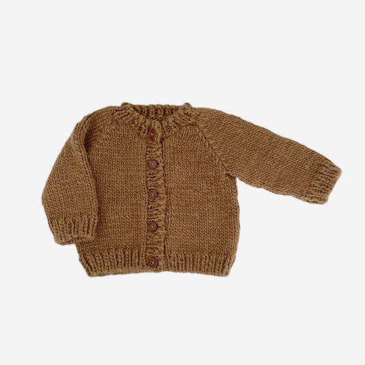 Classic Cardigan, Walnut 6-12m | Hand Knit Kids Sweater