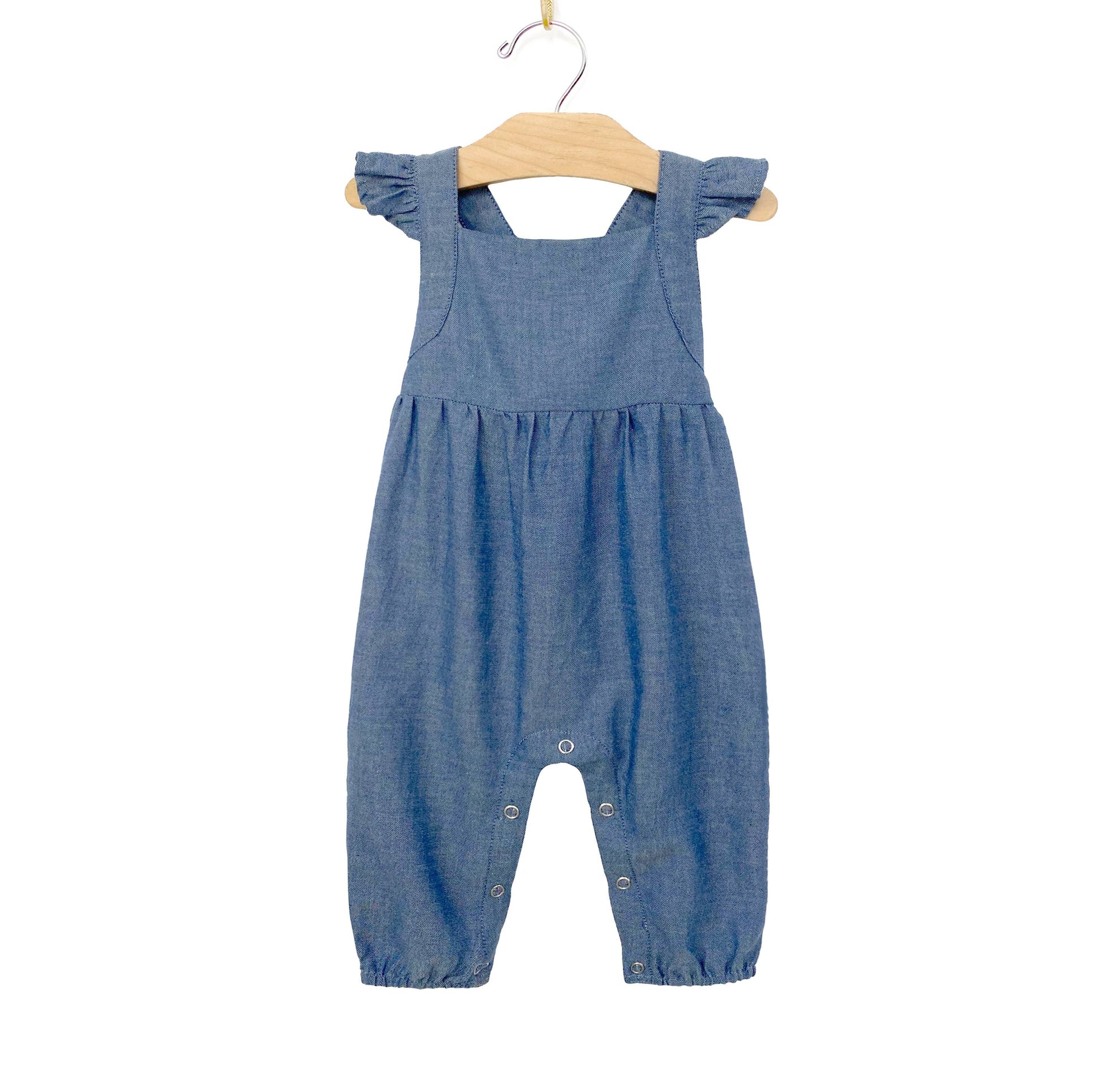 Crossback Long Romper- Chambray 18-24m